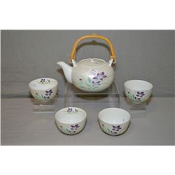 Oriental floral motif green tea set including pot and four cups
