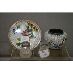 Two small pieces of cloisonn‚ and two small shakers