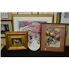 Image 1 : Two framed prints including a floral and a portrait plus a small original still-life and a Limoges f