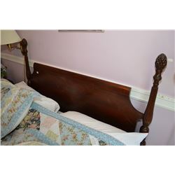 Double sized vintage mahogany pineapple headboard, footboard and rails