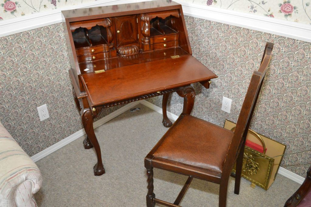 Chippendale Style Mahogany Drop Front Writing Desk With Fitted