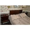 Image 1 : Pair of matching mahogany single drawer commode style night tables and a double size headboard with 