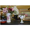 Image 1 : Small cast table lamp with silk shade plus hobnail comport and west German vase