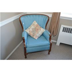 Baby blue channel back vintage wingback chair