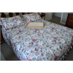 Selection of linens including bedspread, skirt, shams, etc