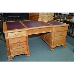 Double pedestal partner's desk with leather top