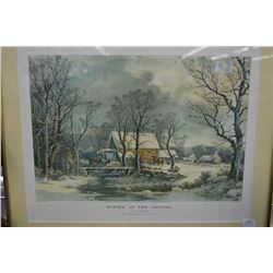 Framed currier and Ives "Winter In The Country, The Old Grist Mill"