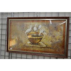 Framed print of a doves drinking from a bowl