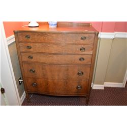 Mid 20th century five drawer matched grain highboy with Grand Rapid Michigan label in drawer