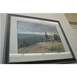 Framed cowboy on horse back print by Peter Ewart