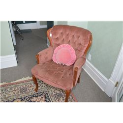 Rose upholstered button tufted ladies parlour chair