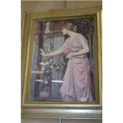 Framed print of a French maiden in a courtyard