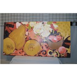 Large hand enhanced unframed giclee of stylized fruit 30" X 60"