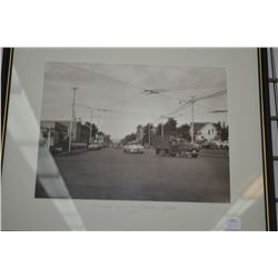 Framed black and white archived picture labelled "124th Street and Jasper Ave. Edmonton, Alberta 195