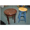 Image 1 : Painted wooden stool and a small round wooden side table