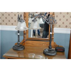 Pair of modern bridge style table lamps