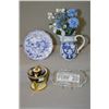 Image 1 : Selection of collectibles including a Noritake spooner, blue and white plate and jug, and a pressed 