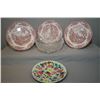 Image 1 : Three Staffordshire plates, an enamel plate and a footed crystal bowl