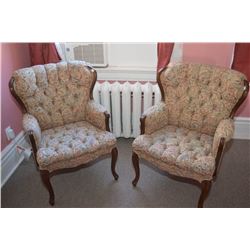 Pair of matching tapestry upholstered button tufted side chairs