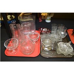 Selection of collectible glassware including ruby cut to clear dish, pinwheel crystal, vases, pitche