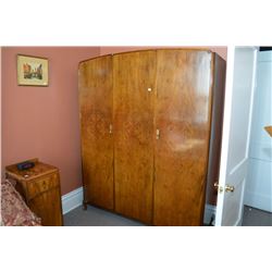 Large three door matched grain antique wardrobe on cabriole feet