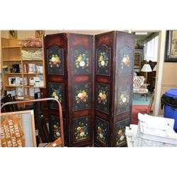 Hand painted four panel room divider with floral motif
