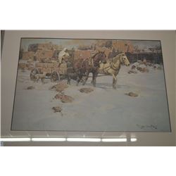 Framed limited edition print of a wintertime settlement 190/2250 signed by artist Gary Niblett