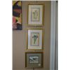 Image 1 : Three framed prints including a cottage scene and "Iris Versicolour"