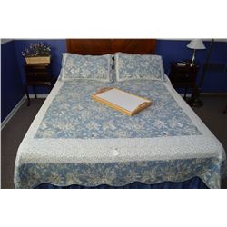 Selection of linens including bedspread, skirt, shams, etc