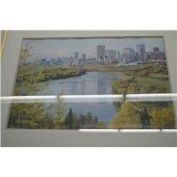 Framed picture of the Edmonton city and river scene 498/700 signed by artist Isabel Levesque