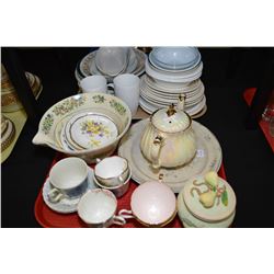 Selection of collectibles including dishware, tea cups and saucers, tea pot, large bowl etc.