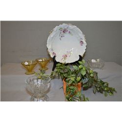 Selection of collectibles including sherbets, crystal, unmarked English floral bowl, etc.