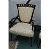 Image 1 : Antique open arm upholstered parlour chair with delicately carved supports and back decoration