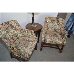 Pair of matching floral tapestry upholstered closed arm parlour chairs