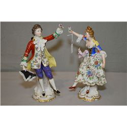 A pair of vintage Dresden figurines 8" in height