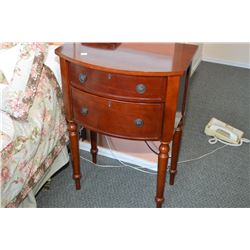 Semi-contemporary two drawer curved front night table