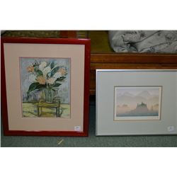 Framed print "Morning Sun" signed by artist and a framed floral