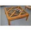 Image 1 : Semi Contemporary mahogany coffee table with multiple glass top panels and a co-ordinating end table