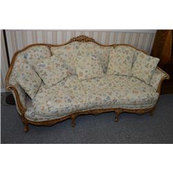 Antique full size sofa with carved show wood and scroll feet