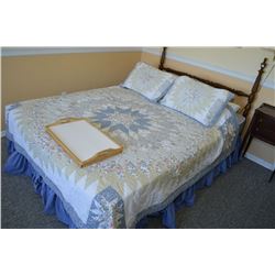 Selection of linens including bedspread, skirt, shams, etc