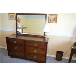 Mid century modern six drawer mirrored dresser