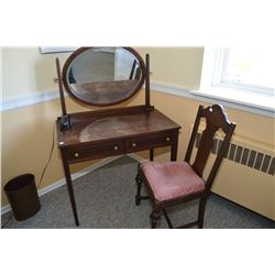 Two drawer vanity with oval mirror