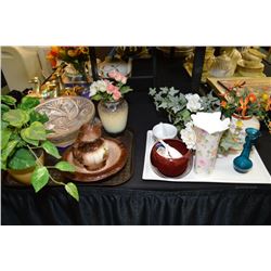 Selection of collectibles including vases, small washbasin and pitcher etc.
