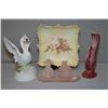 Image 1 : Selection of collectibles including hand painted plate, dresser set, bird and vase