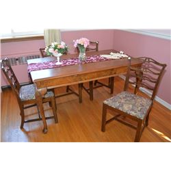 Antique walnut dining table with cabriole feet, carved upper supports and single drawer