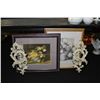 Image 1 : Two framed still life prints and two moulded candle sconces