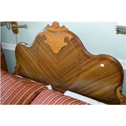 Antique matched grain walnut and Birdseye maple headboard, footboard and rails