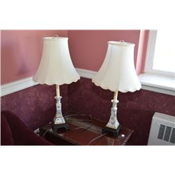 Pair of candlestick motif hand painted table lamps