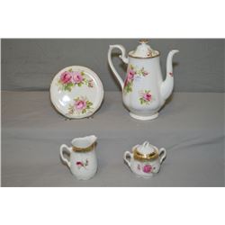Royal Albert American Beauty coffee pot and trivet plus an unmarked English porcelain cream and lidd