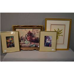 Four framed floral prints